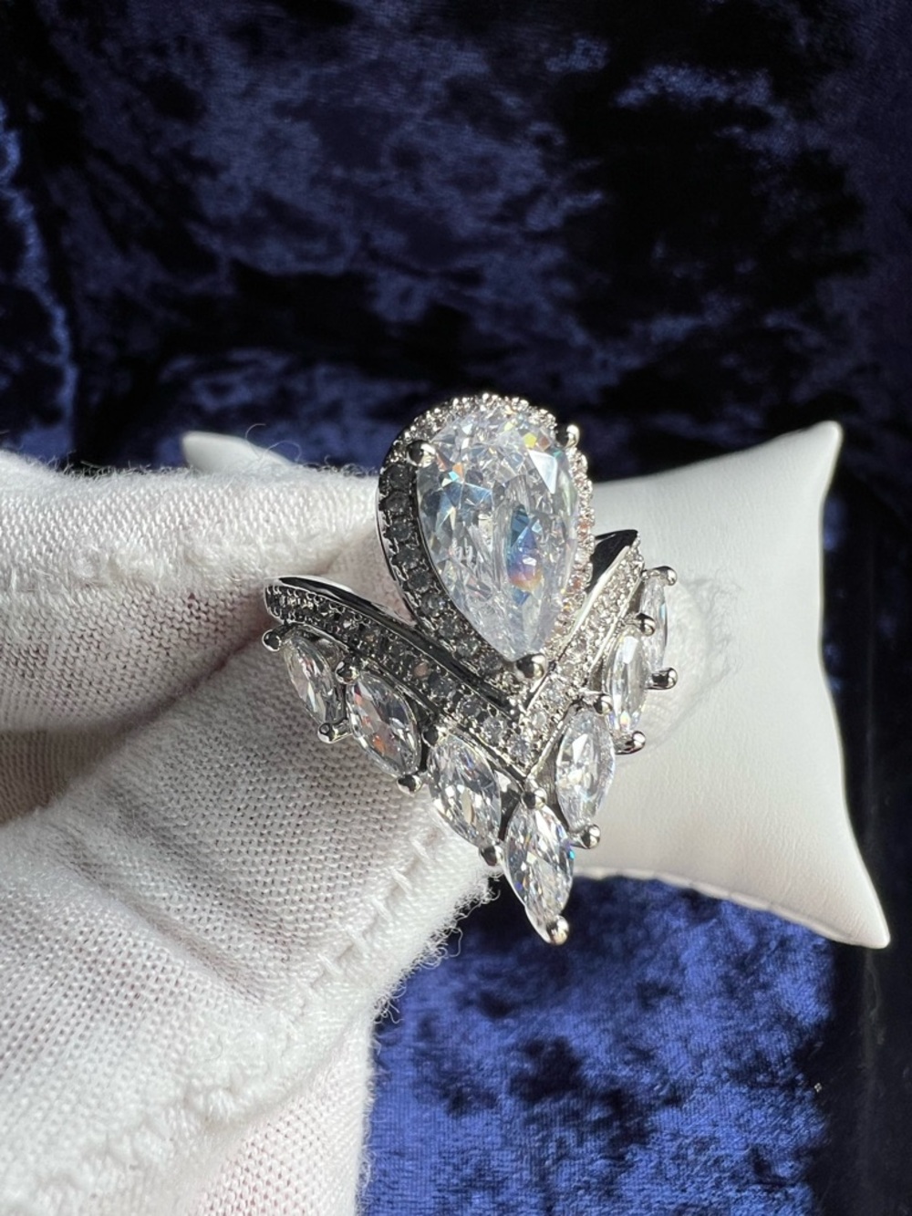 Swarovski Elements 925 Silver Marquis & Large Teardrop Solitaire Ring NEW